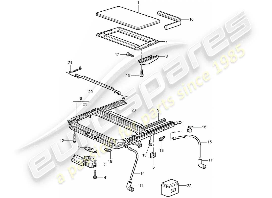 porsche 2001 (996 turbo / gt2) sunroof part diagram