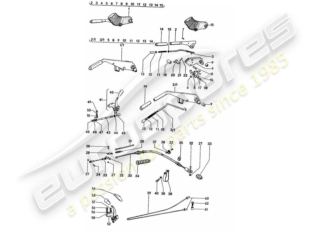 porsche 1972 (914) handbrake - manual throttle - heater - actuator part diagram