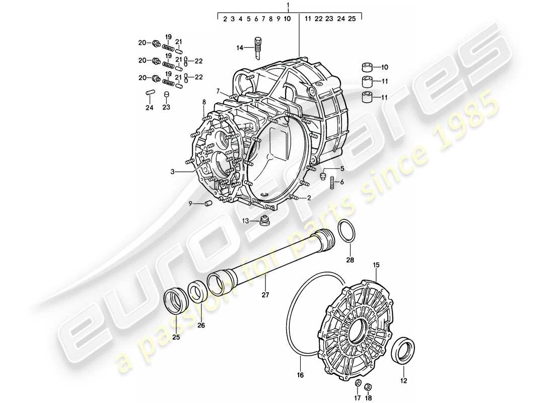 porsche 1989 (911) replacement transmission - transmission case part diagram