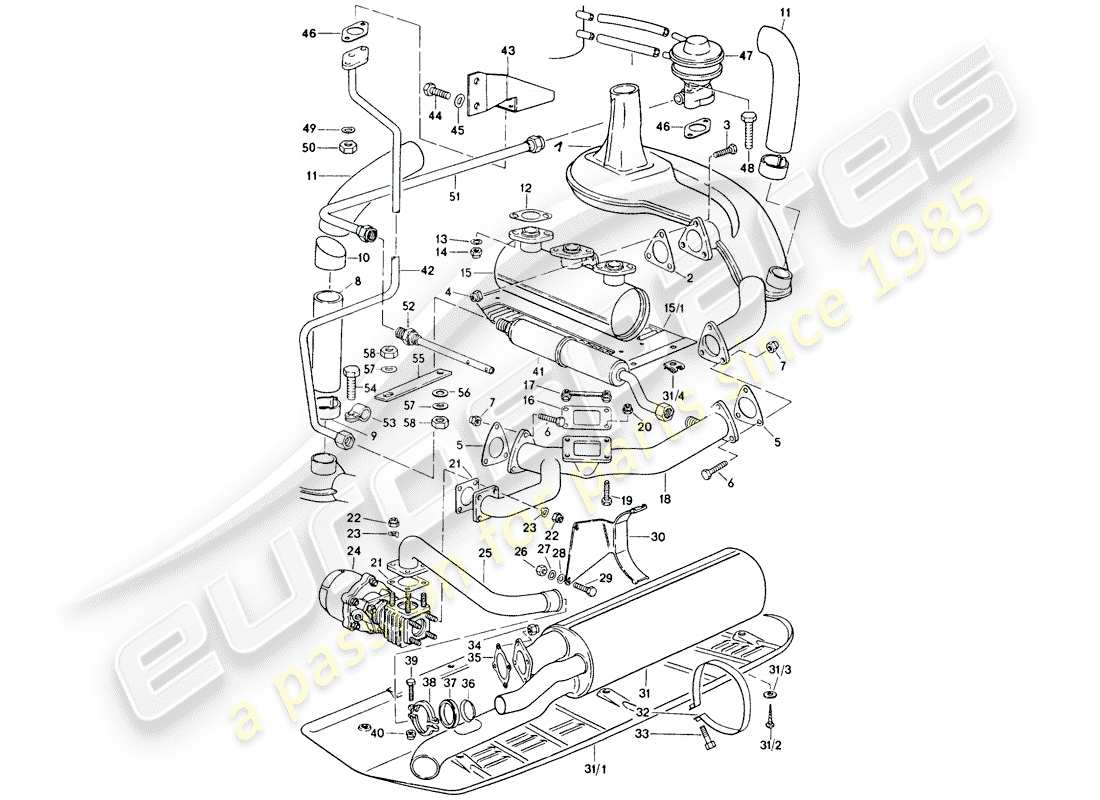 porsche 1976 (911 turbo) exhaust system part diagram