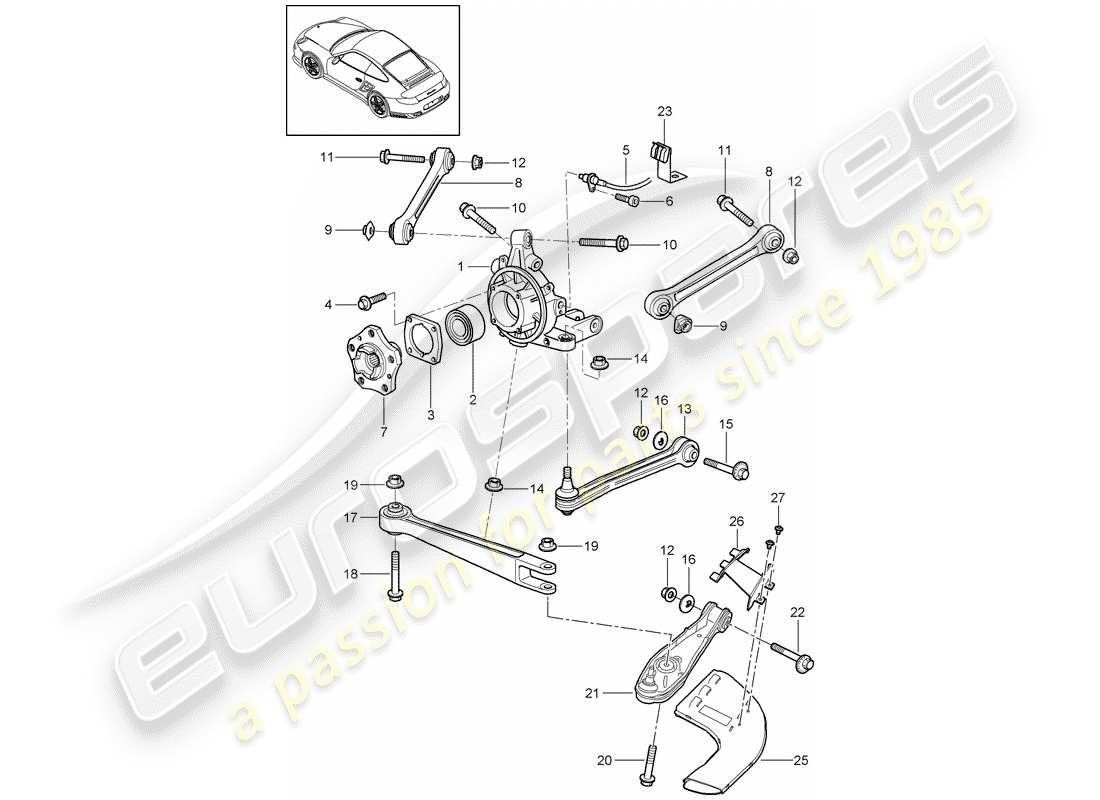 porsche 911 t/gt2rs (2011) rear axle part diagram