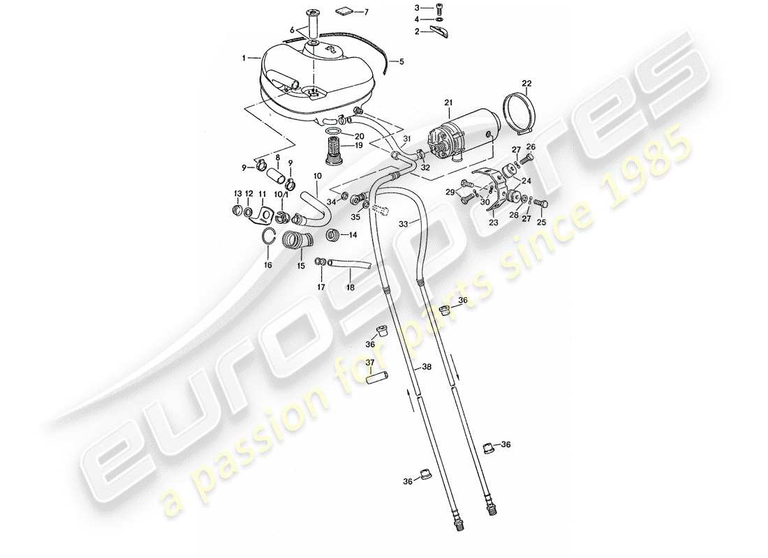 porsche 1975 (911 turbo) fuel system - for vehicles with - aluminium auxil. support part diagram