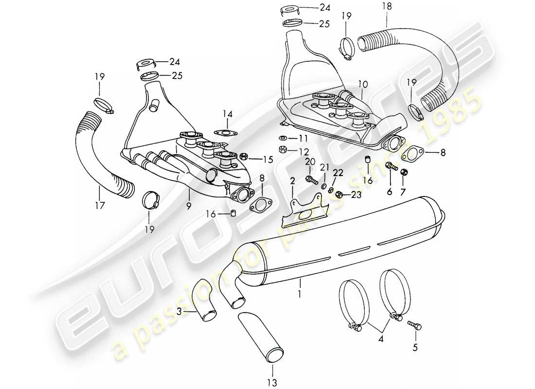 porsche 911/912 (1965) exhaust system parts diagram