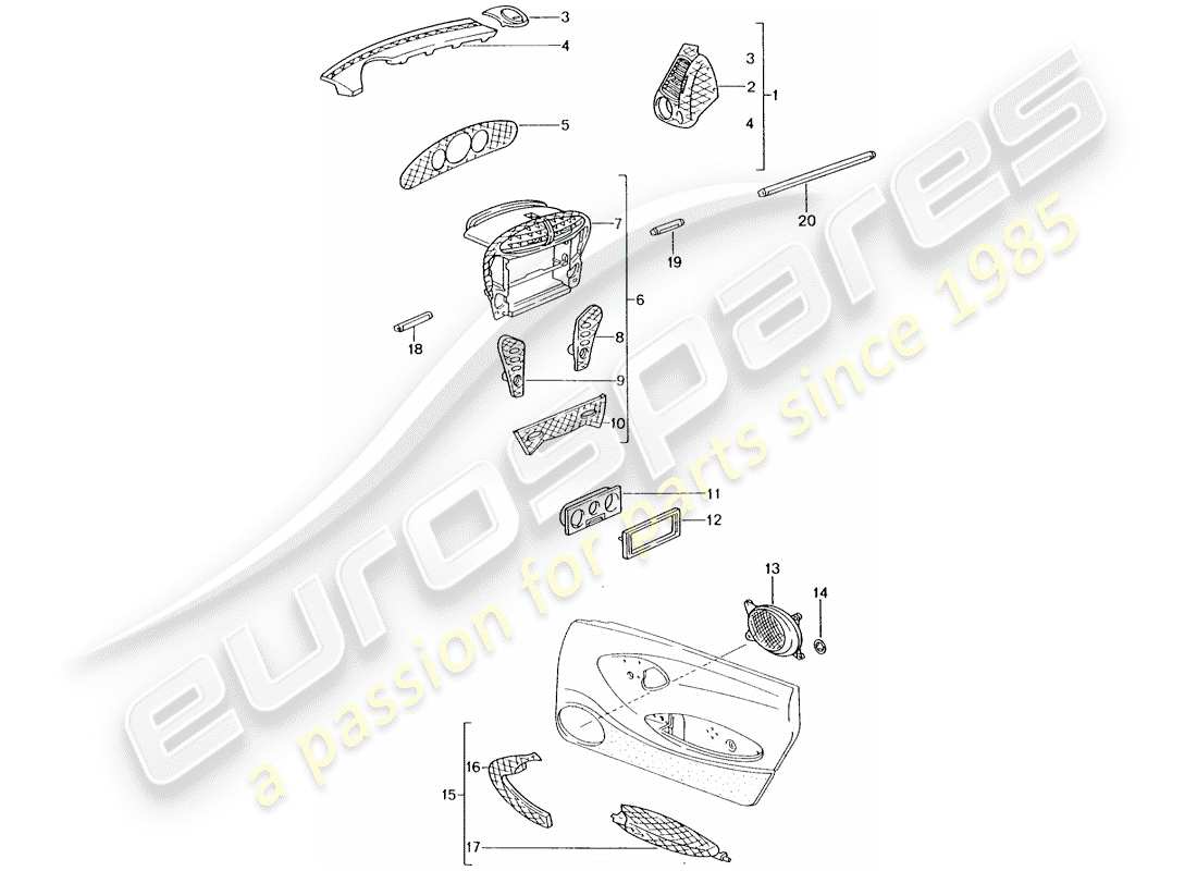porsche 2004 (tequipment) passenger compartment parts diagram