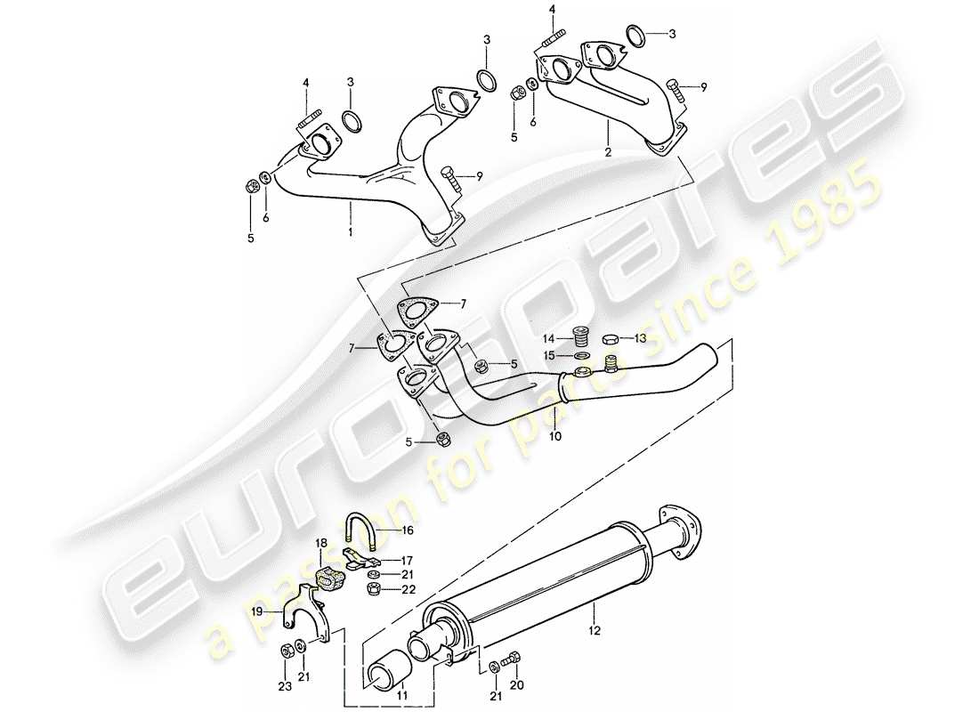 porsche 1990 (944) exhaust system - exhaust silencer, front part diagram