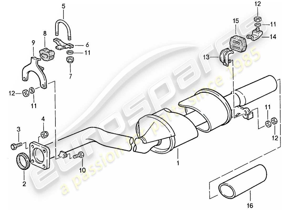 porsche 944 (1989) exhaust system - exhaust silencer, rear parts diagram