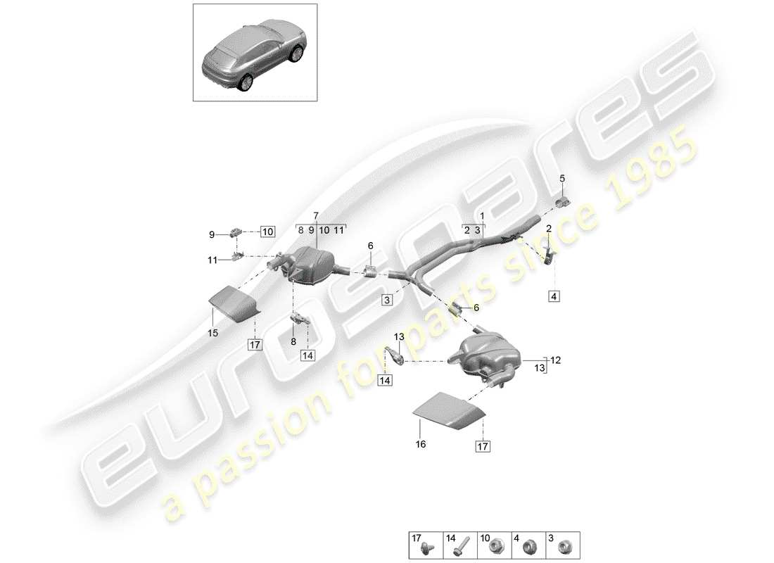 porsche 2019 (macan) exhaust system part diagram