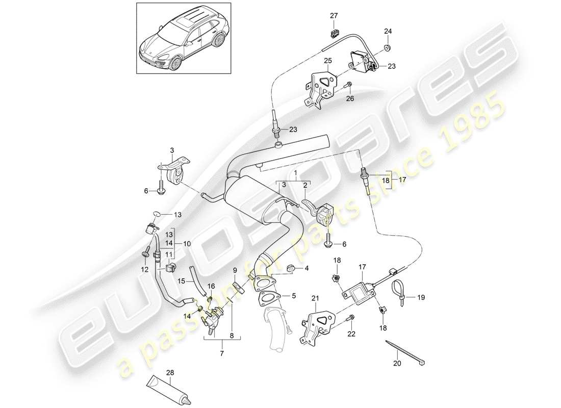porsche 2016 (cayenne e2 92a) exhaust system part diagram