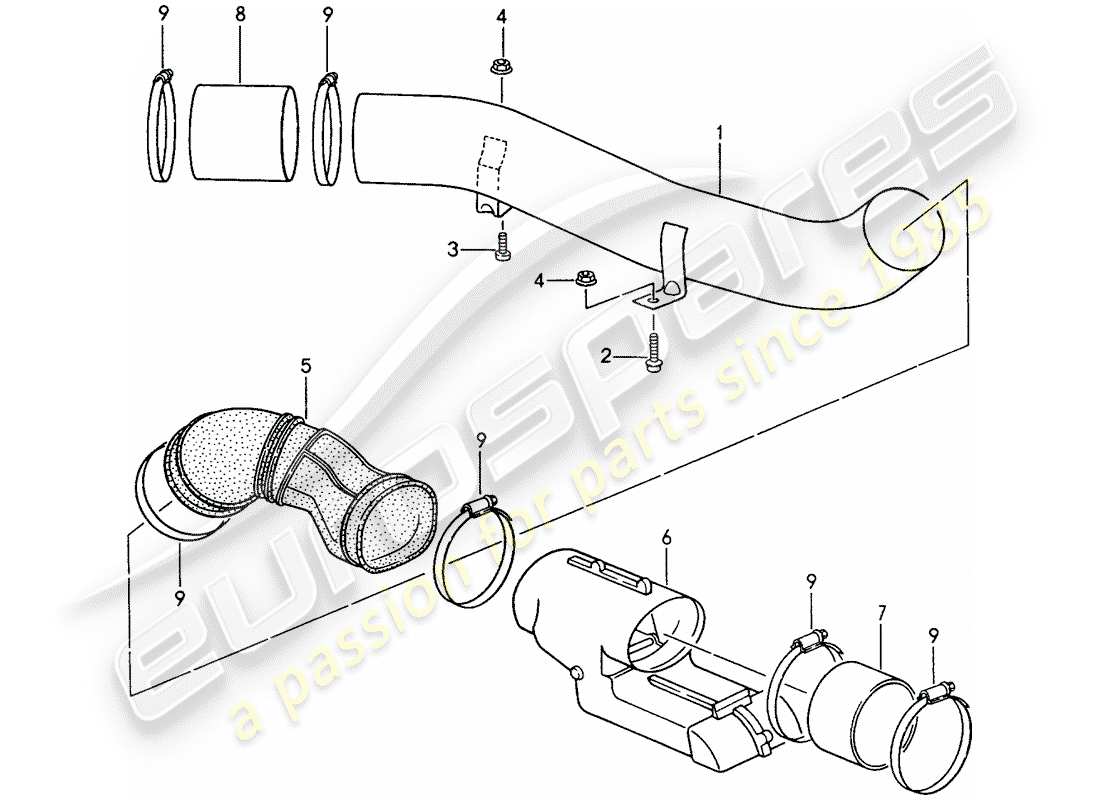 porsche 1994 (993) heating air supply part diagram