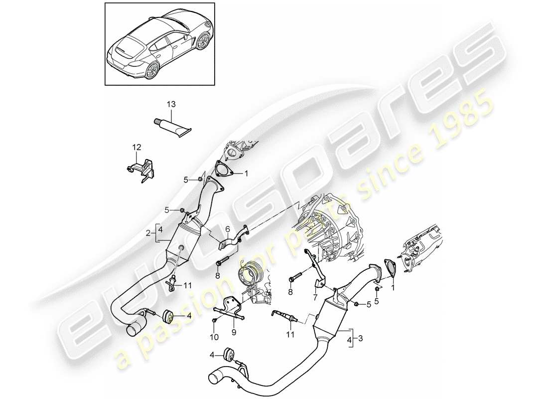 porsche panamera 970 (2013) exhaust system parts diagram