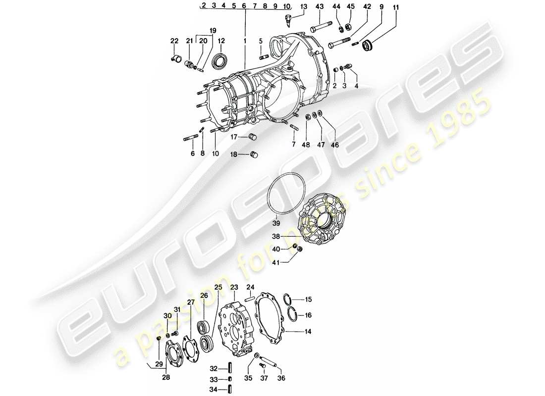 porsche 1972 (914) replacement transmission - transmission case part diagram