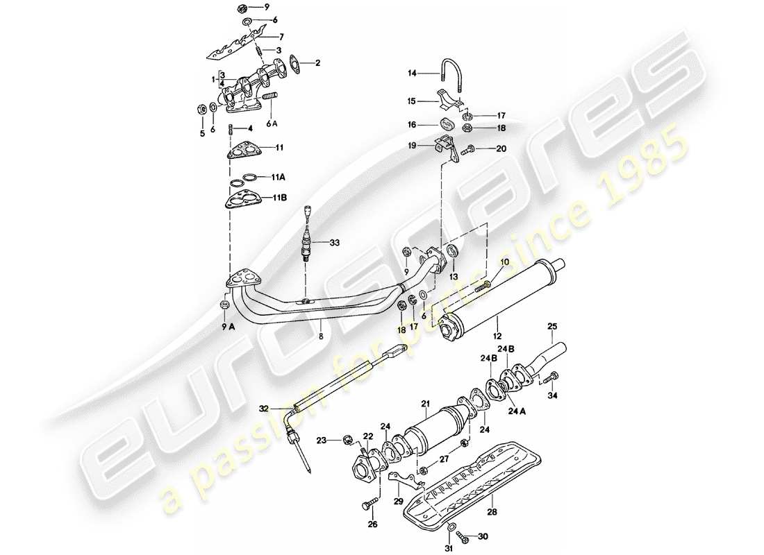 porsche 1981 (924) exhaust system - exhaust silencer, front part diagram