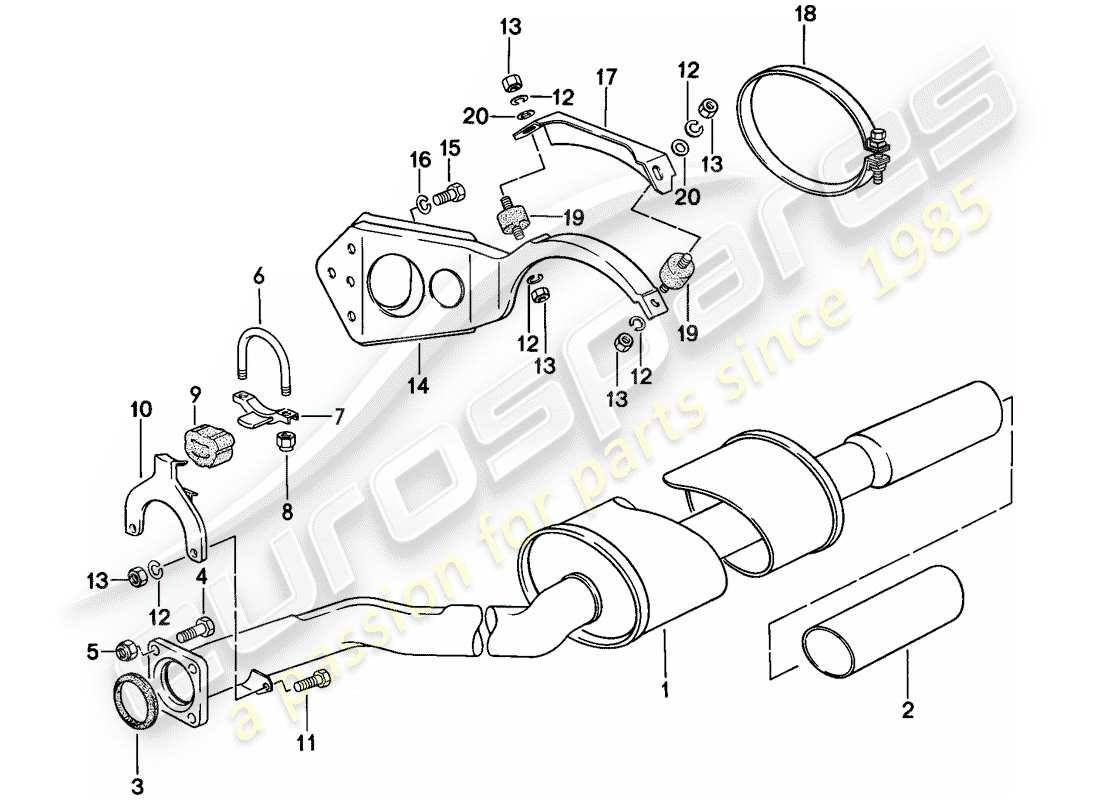 porsche 1978 (924) exhaust system - exhaust silencer, rear parts diagram