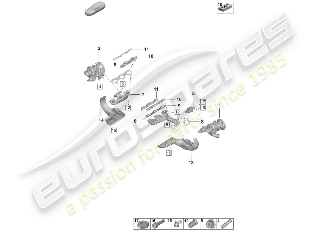 porsche 2019 (992-1) exhaust gas turbocharger part diagram