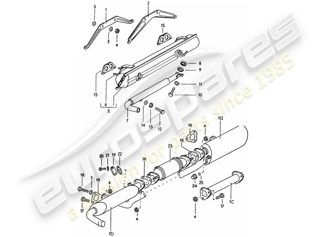 porsche 1972 (914) exhaust system - silencer part diagram