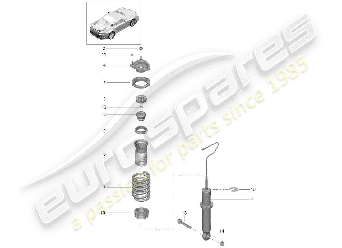 porsche 991r/gt3/rs (2015) shock absorber parts diagram