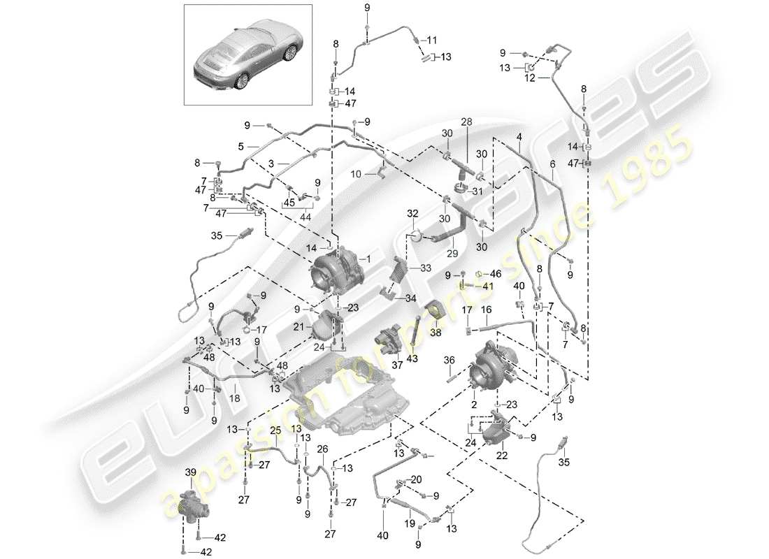 porsche 2020 (991-2 turbo) exhaust gas turbocharger part diagram