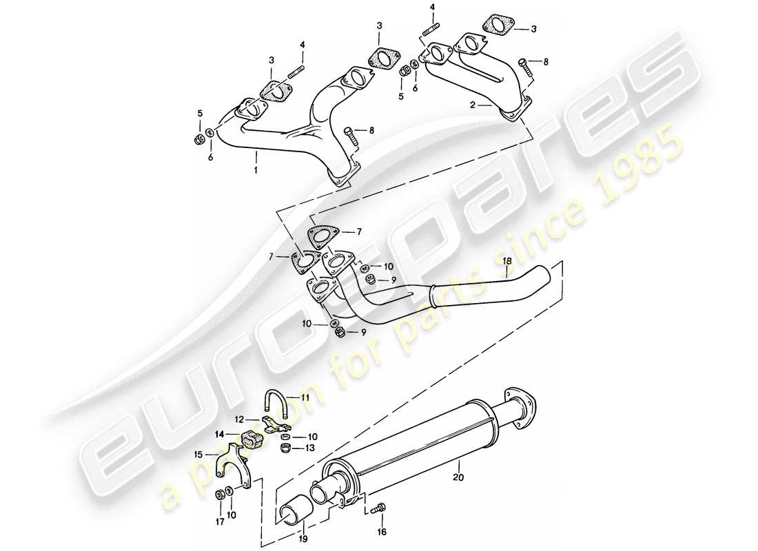 porsche 1986 (944) exhaust system - exhaust silencer, front parts diagram