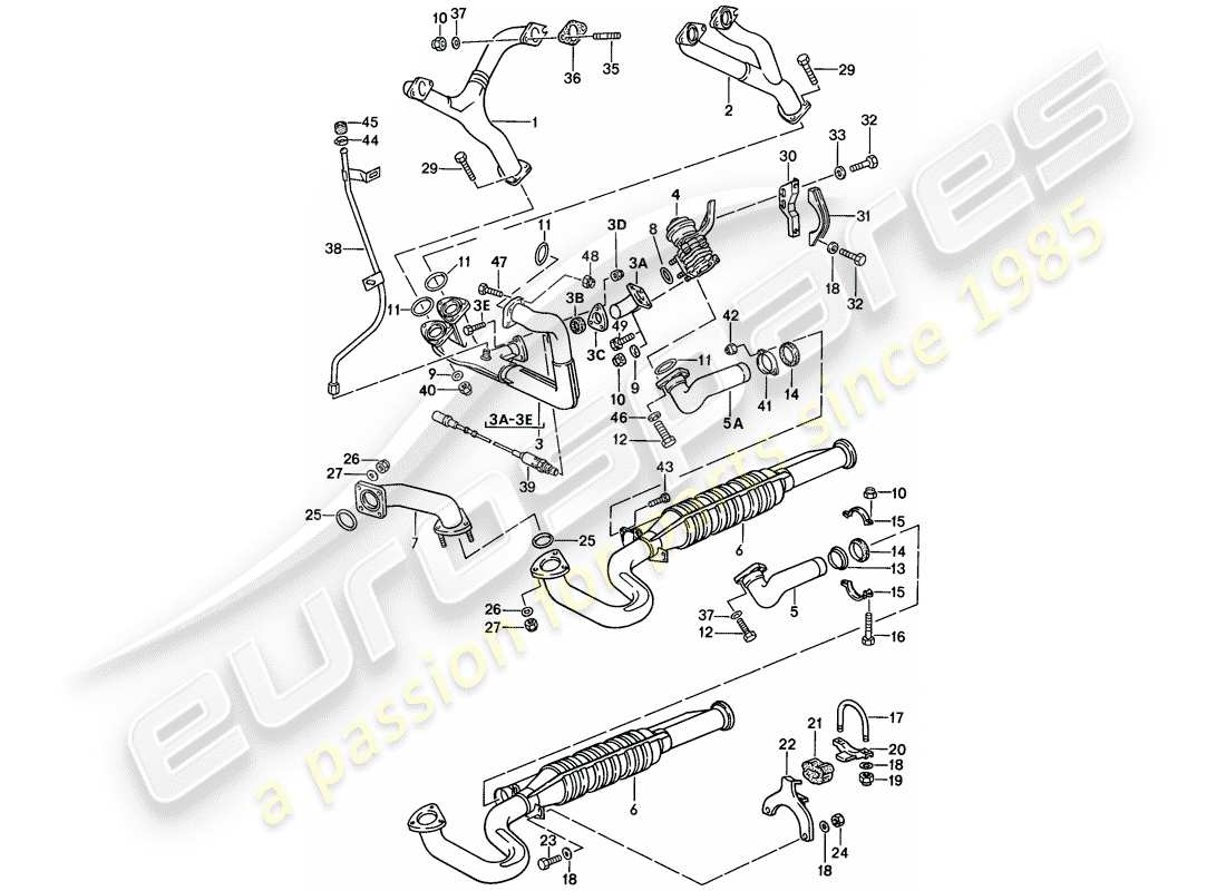 porsche 1986 (944) exhaust system - - catalyst - see technical information part diagram