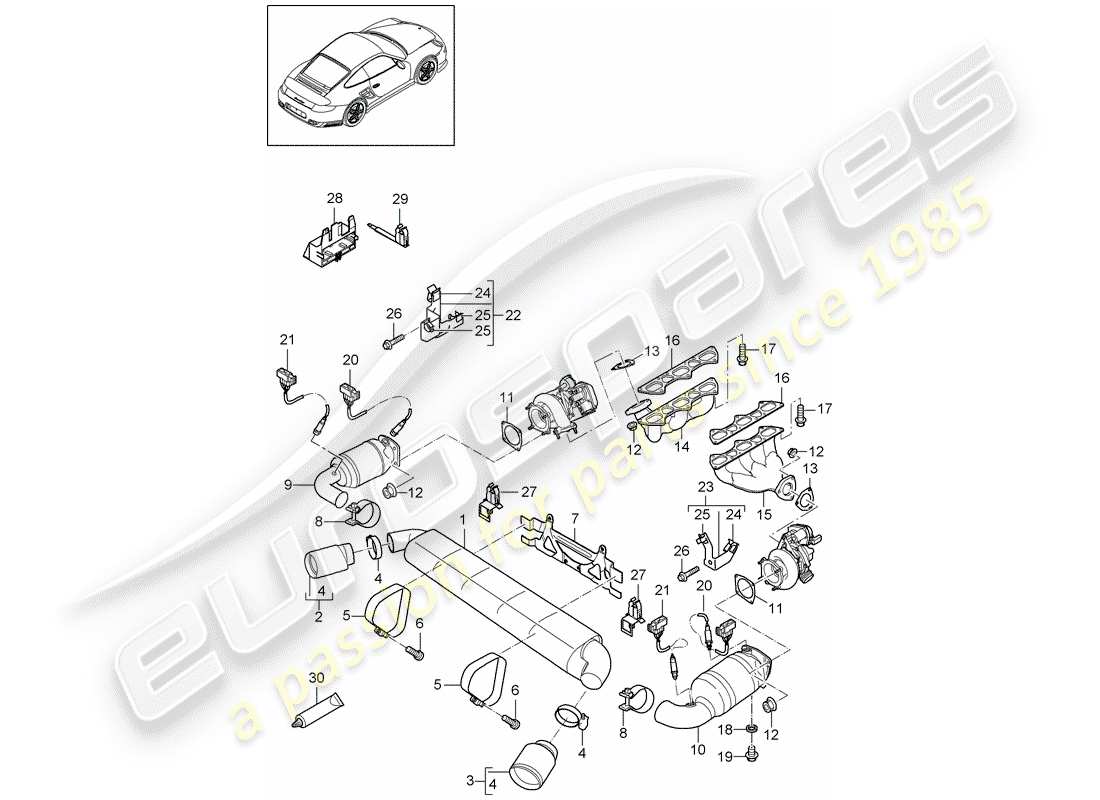 porsche 2013 (997-2 turbo / gt2 rs) exhaust system parts diagram