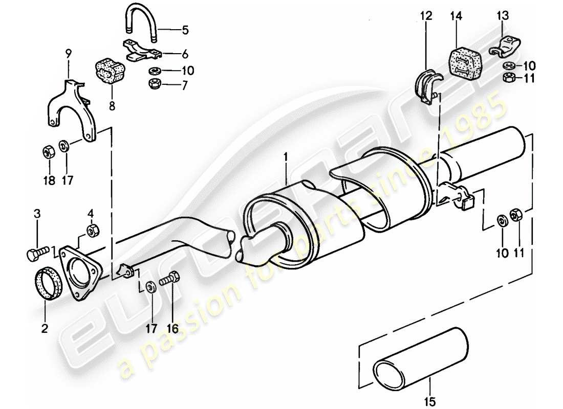 porsche 1988 (924s) exhaust system - exhaust silencer, rear parts diagram