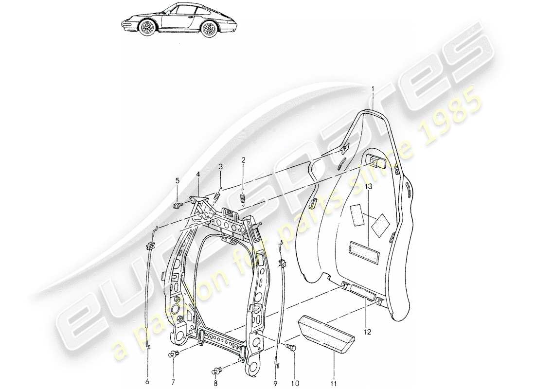 porsche seat 944/968/911/928 (1997) sports seat - - - backrest frame - single parts - d - mj 1995>> - mj 1998 parts diagram