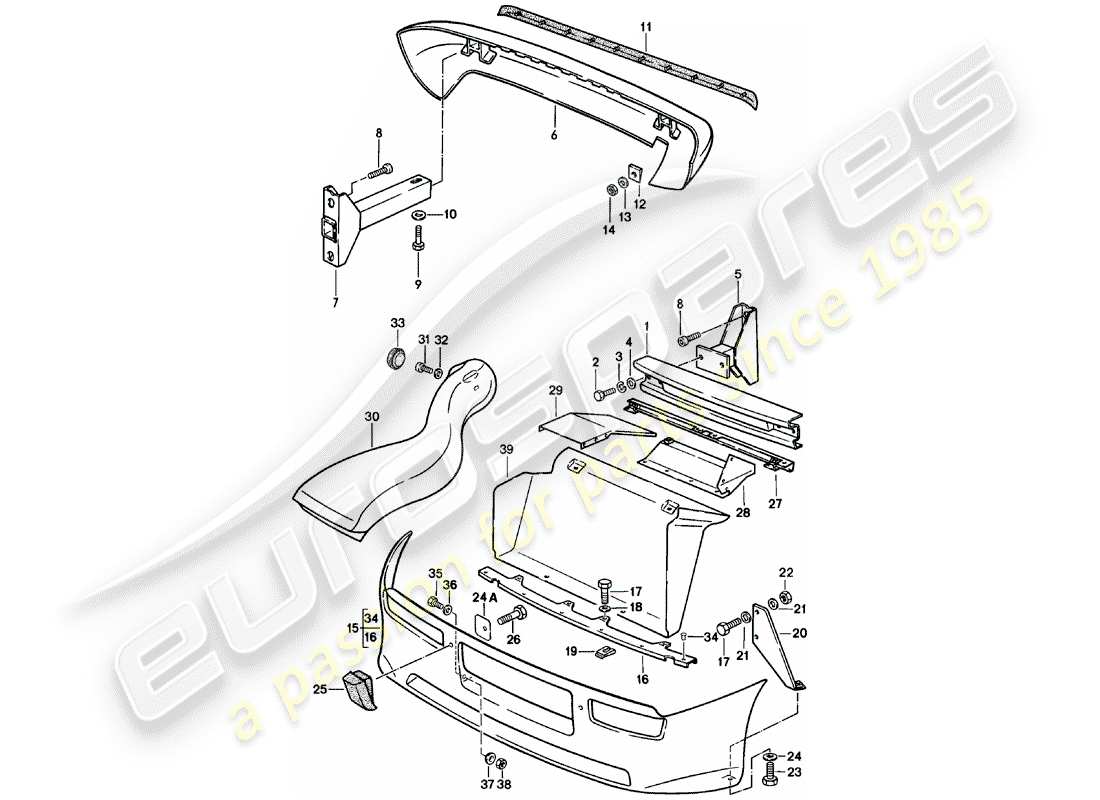 porsche 1981 (924) bumper - spoiler - air duct part diagram