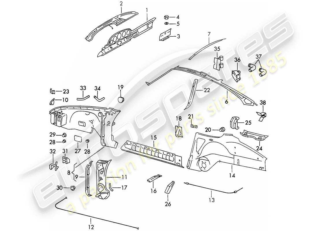 porsche 1970 (911) interior panelling part diagram