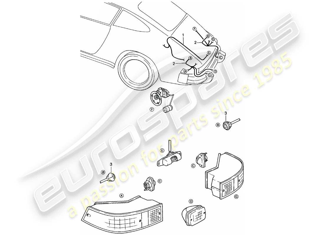 porsche 1980 (911) wiring harnesses - rear end part diagram