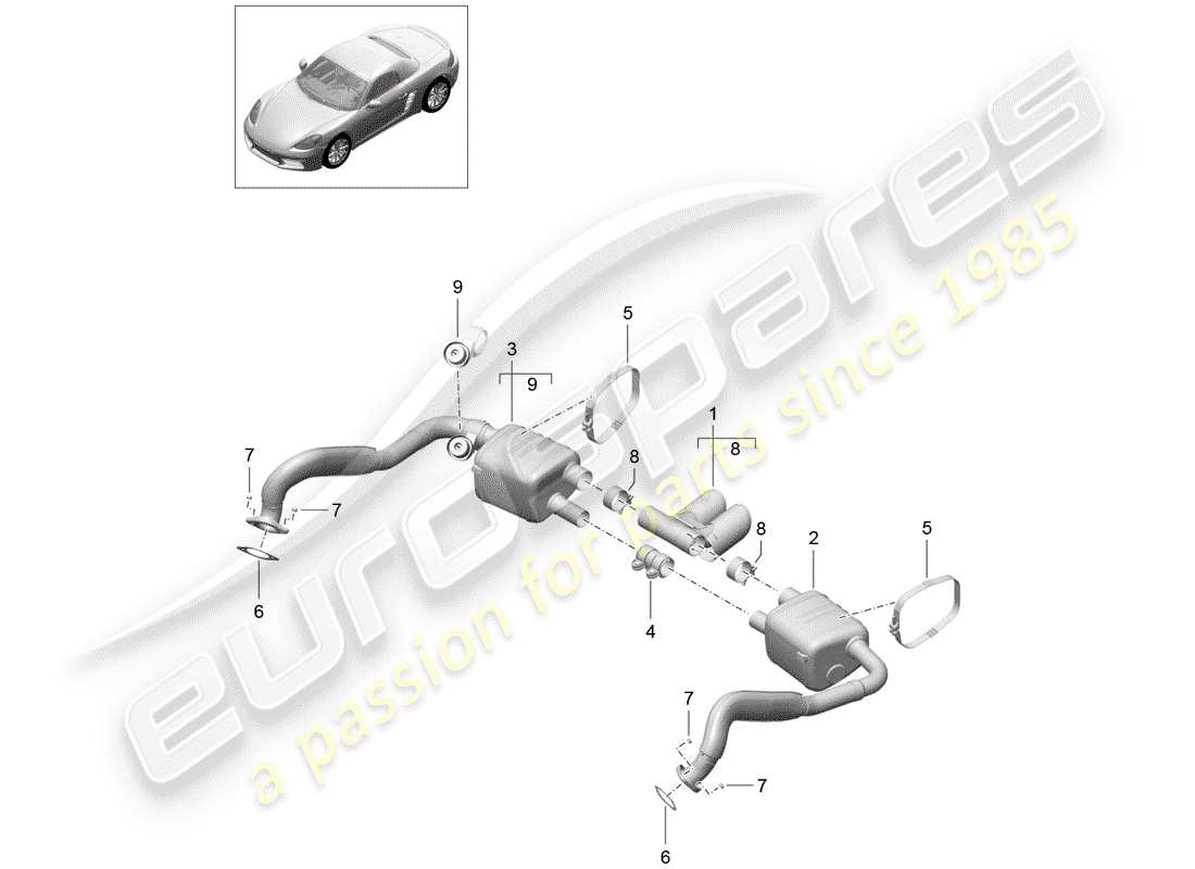 porsche 2018 (718 boxster) exhaust system part diagram