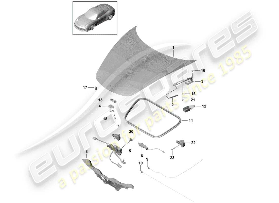 porsche 2014 (991-1 r/gt3/rs) hood part diagram