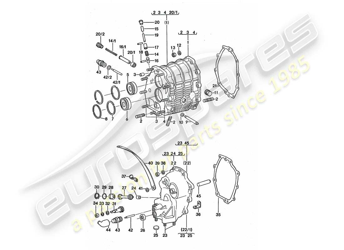 porsche 1975 (911 turbo) gear housing - transmission cover part diagram