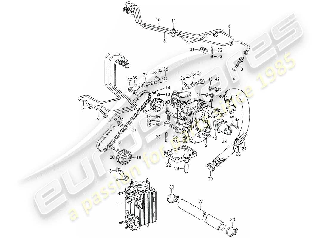 porsche 911 (1970) injection system - cylinder head - and - injection pump part diagram