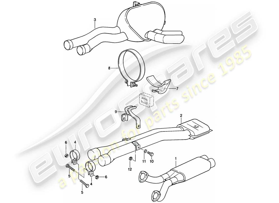 porsche 1981 (928) exhaust system - twin-pipe system part diagram