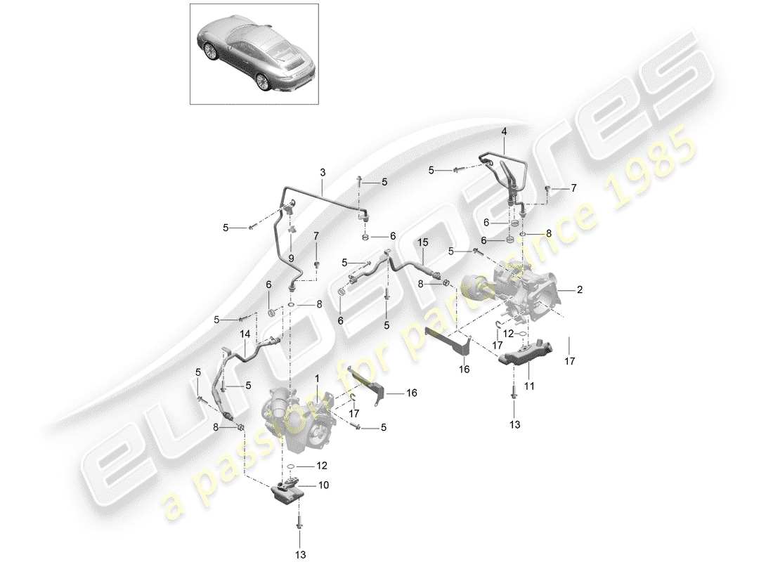 porsche 2020 (991-2) exhaust gas turbocharger part diagram