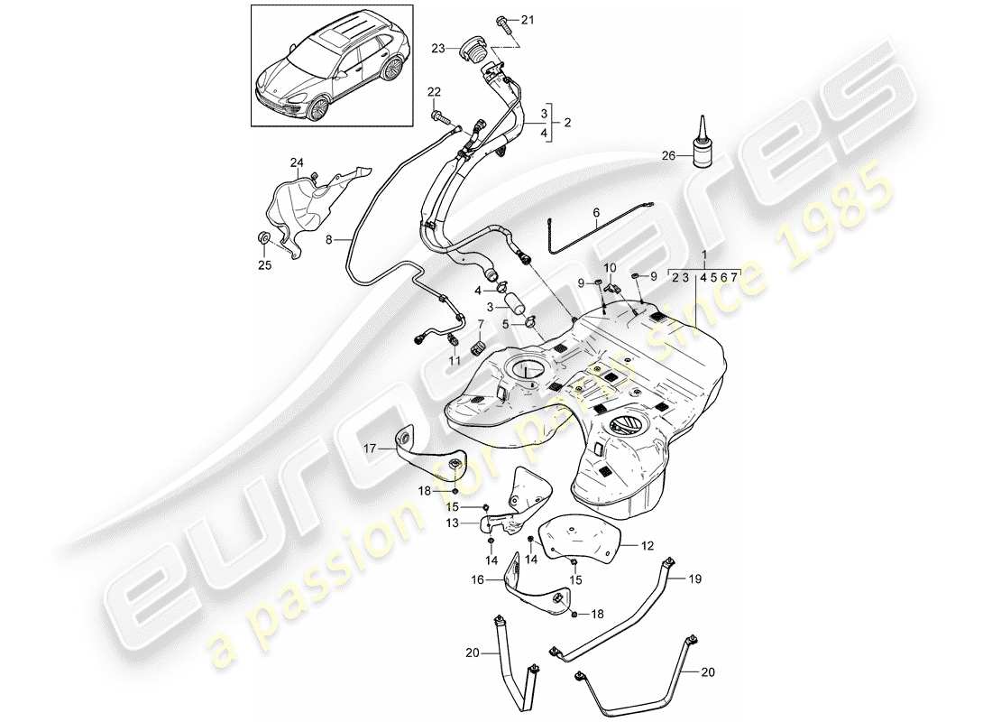 porsche 2014 (cayenne e2 92a) fuel tank part diagram