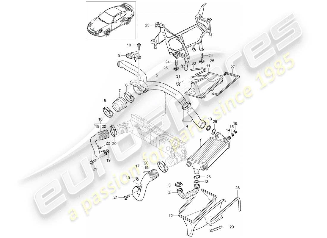porsche 911 t/gt2rs (2013) turbocharging parts diagram