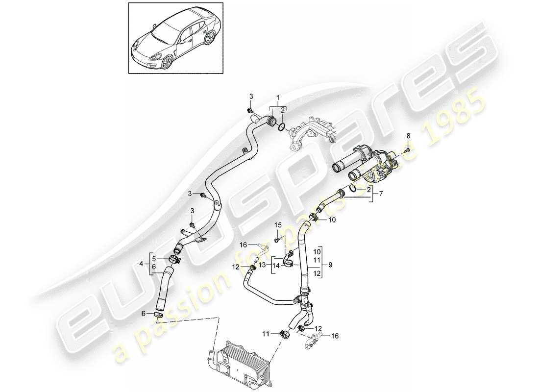porsche 2013 (panamera 970) water cooling 2 parts diagram
