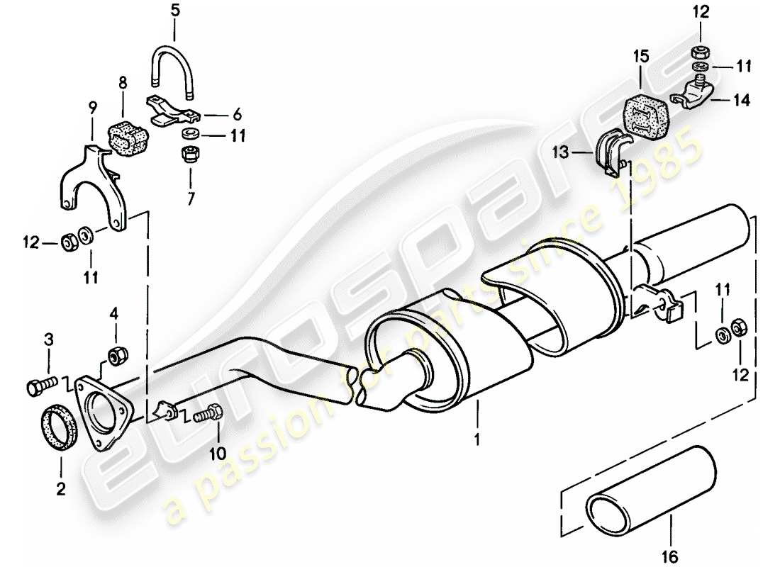 porsche 1986 (924s) exhaust system - exhaust silencer, rear part diagram