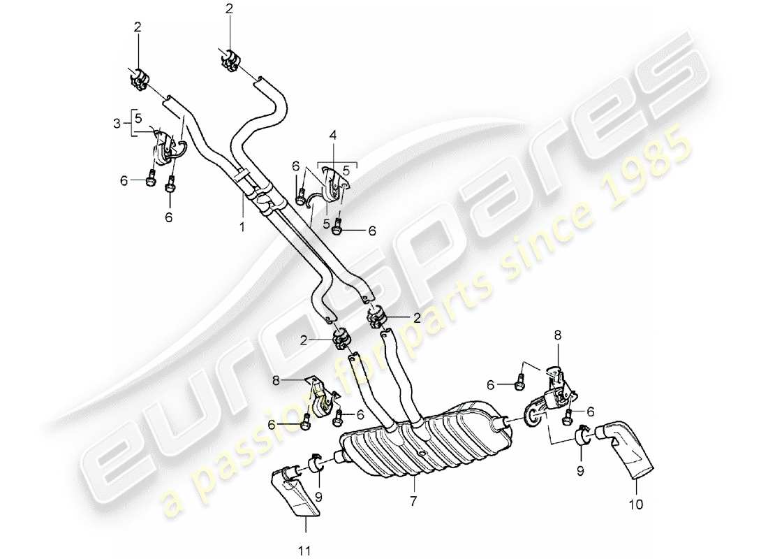 porsche cayenne (2004) exhaust system part diagram