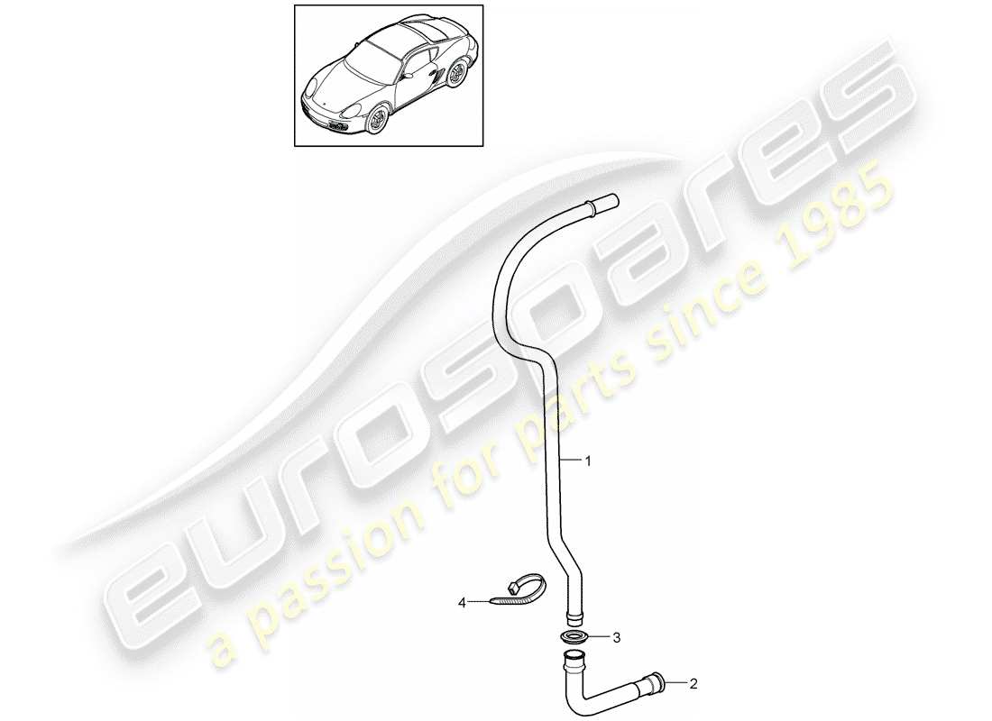 porsche 2010 (987 cayman) water drain pipe part diagram
