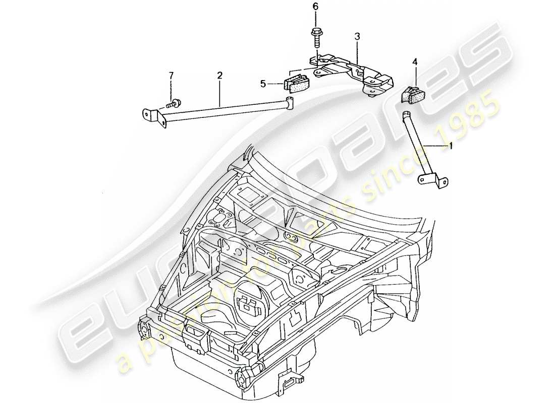 porsche 2001 (996) dome strut parts diagram