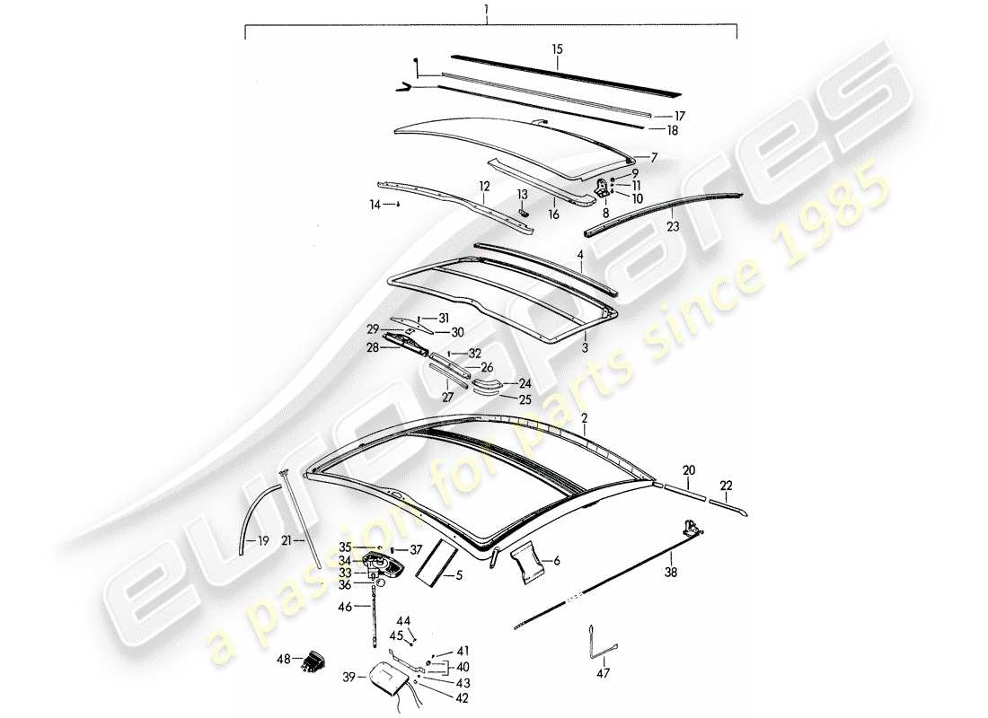 porsche 1962 (356b/356c) sunroof - electric parts diagram