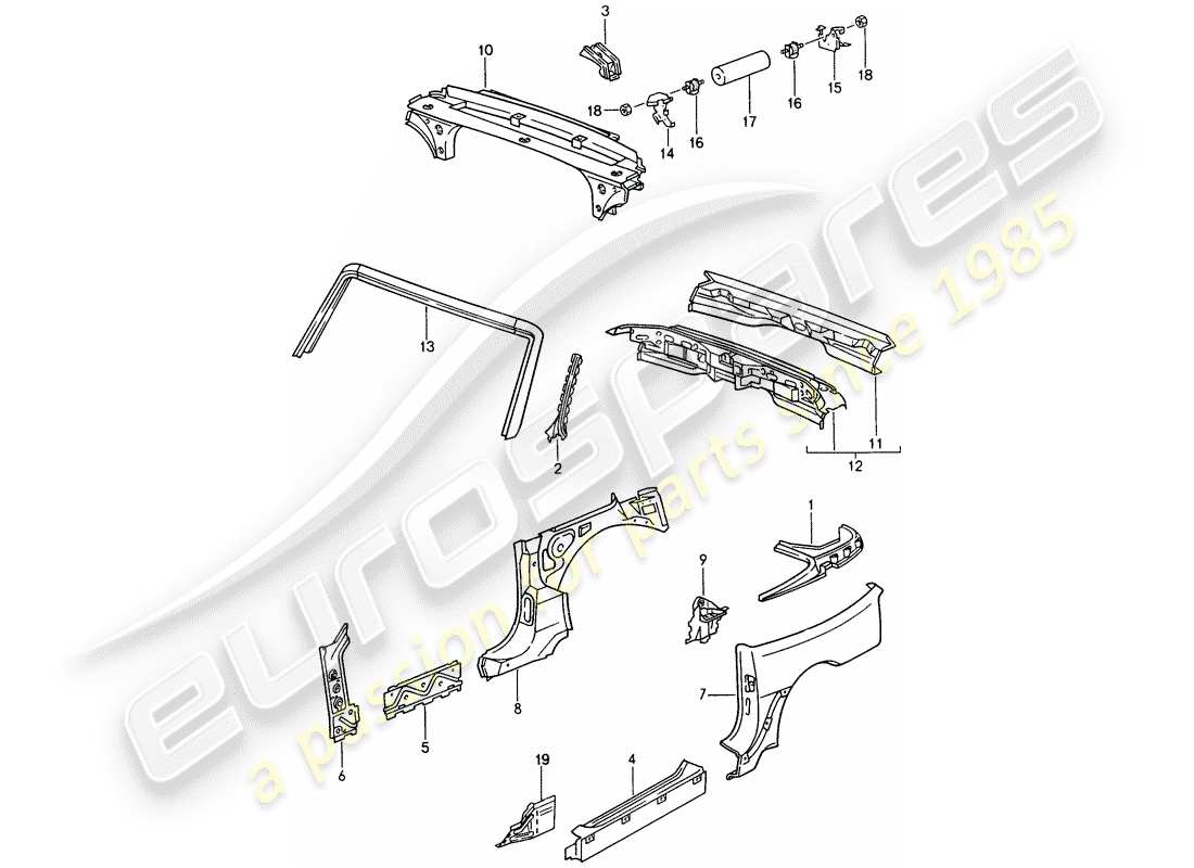 porsche 1993 (968) side panel - windshield frame - end plate part diagram