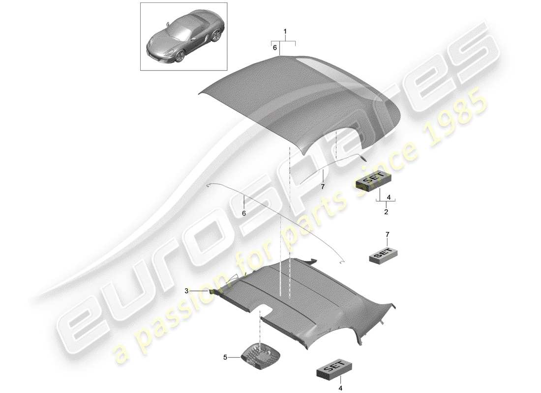 porsche 2013 (981 boxster) convertible top covering parts diagram