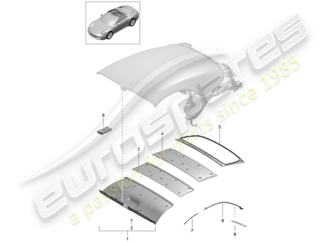 porsche 991 (2014) convertible top parts diagram