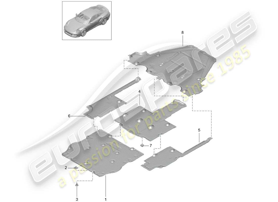 porsche 991 turbo (2014) underbody lining part diagram