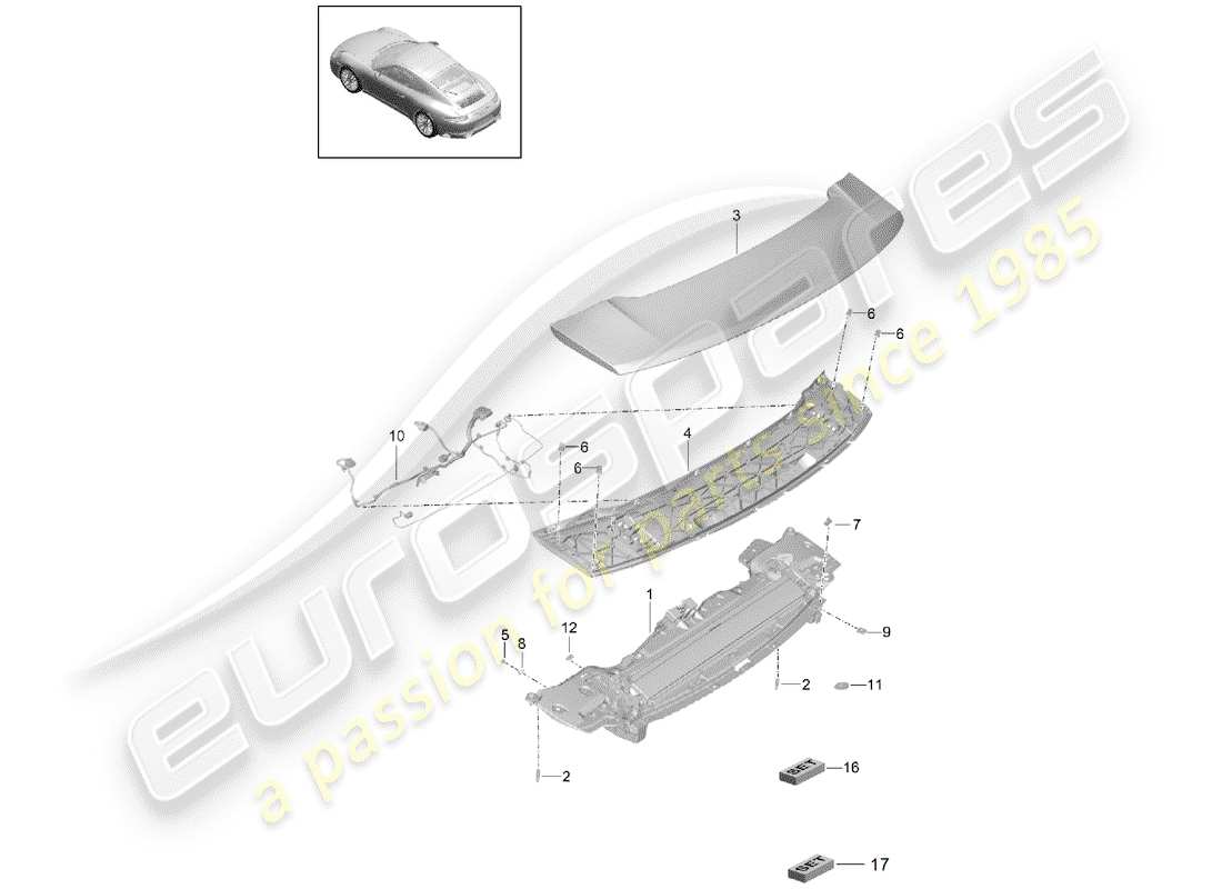 porsche 2018 (991-2) rear spoiler parts diagram
