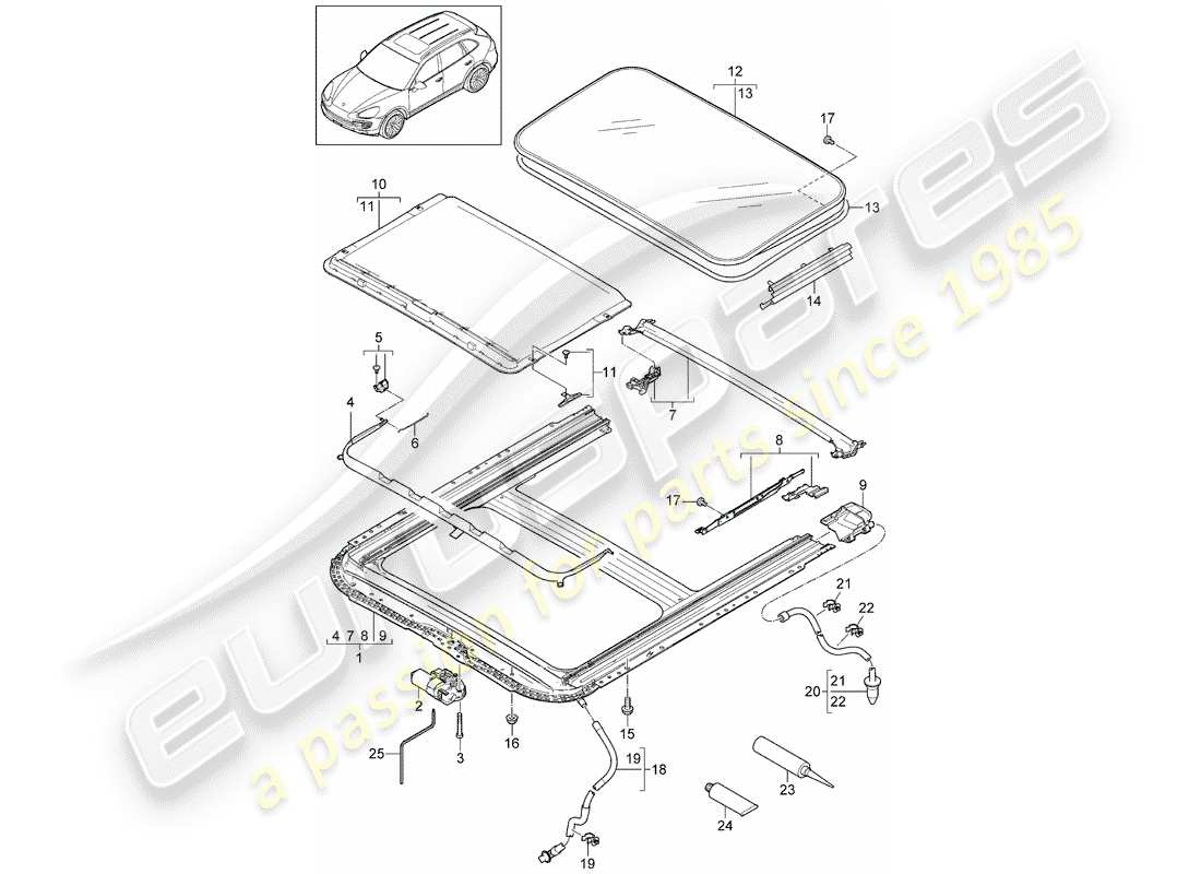 porsche 2014 (cayenne e2 92a) sunroof part diagram