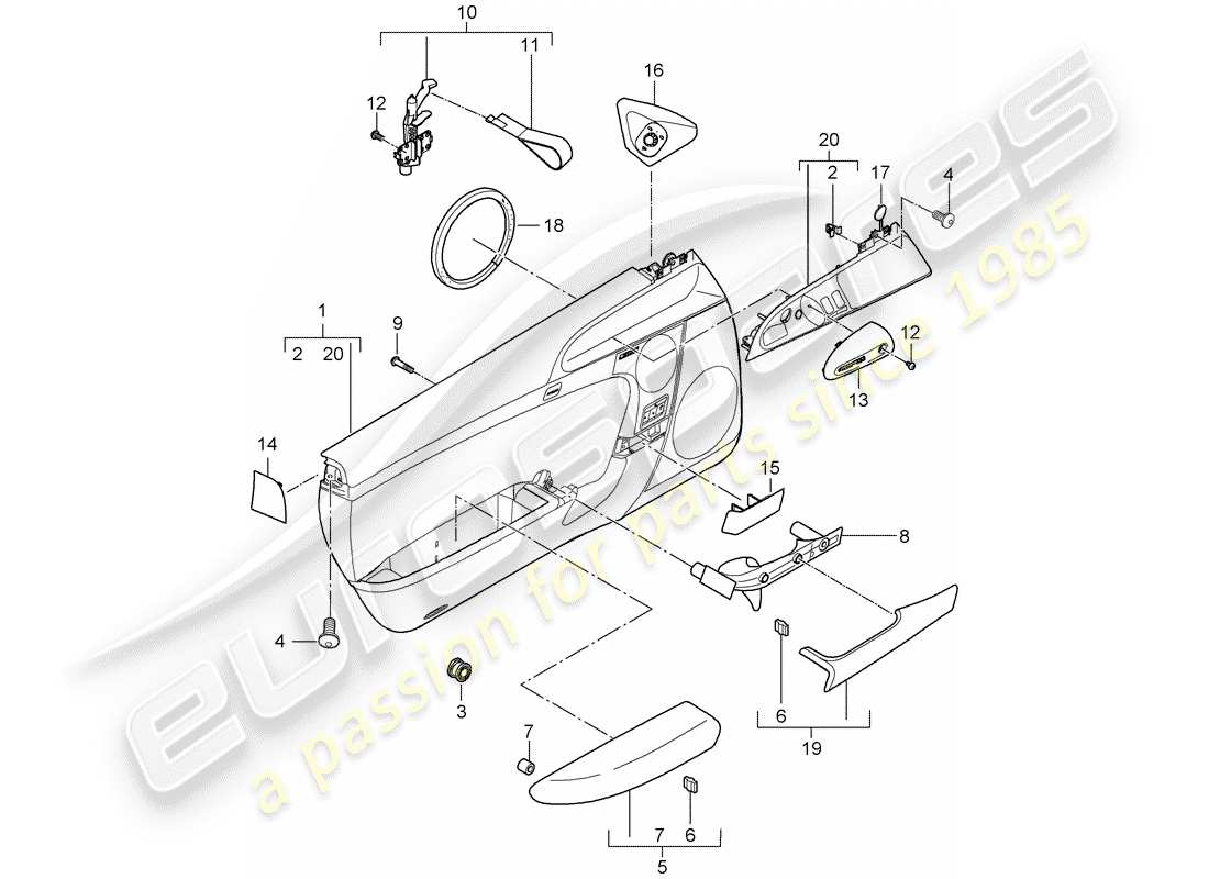 porsche 2013 (997-2 turbo / gt2 rs) door panel parts diagram